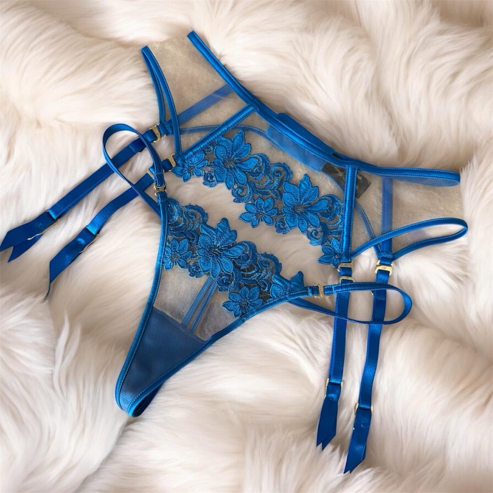 Honey Birdette Amelie Tunis Blue Suspender S